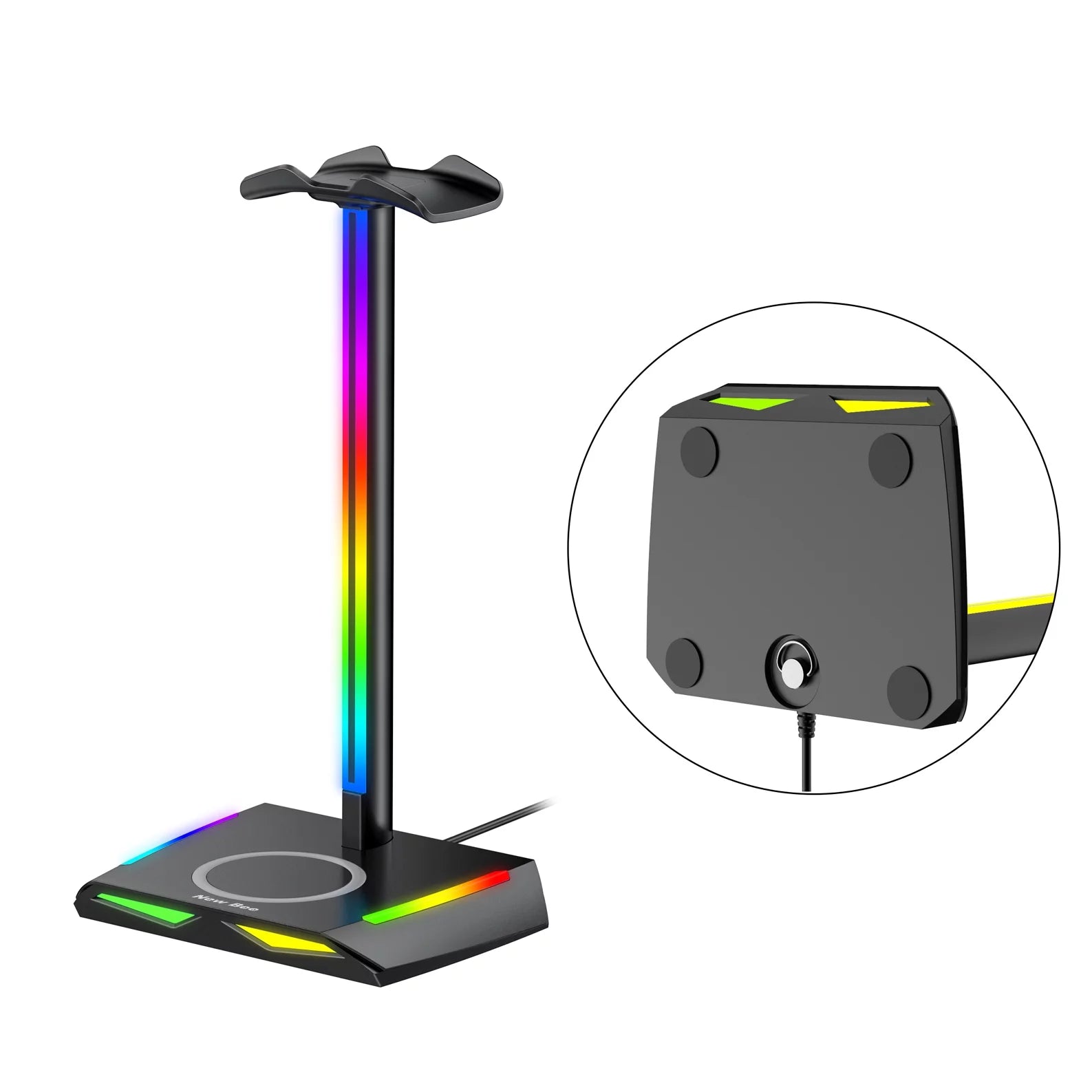 Headphone Stand with Wireless Charger Desk Headset Holder Hanger Rack for Earphone Black