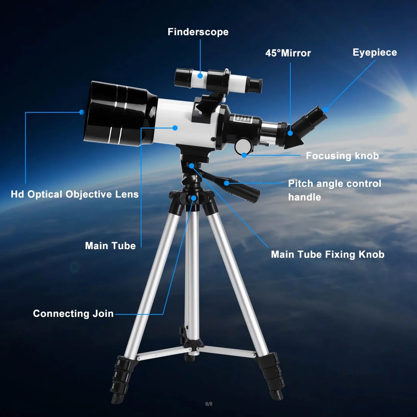 Telescope for Adults Astronomy, 300/70 Portable Refractor Telescope (15X-150X) with a Phone Adapter & Adjustable Tripod for Kids Astronomy Beginners, Xmas Birthday Gifts for Adults Kids