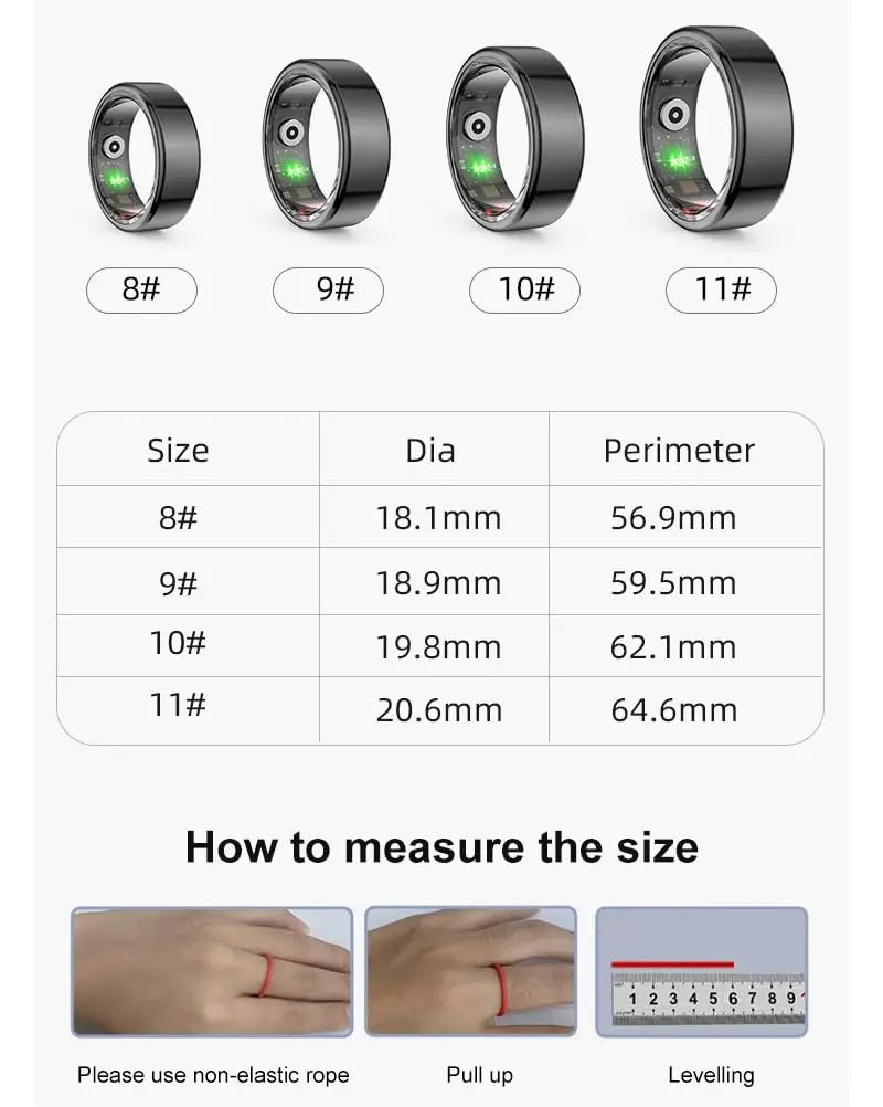 Smart Ring Fitness Heart Rate Tracker Titanium Steel Shell IP68&3ATM Waterproof Multi-Sport Modes Sleep Monitoring Rings