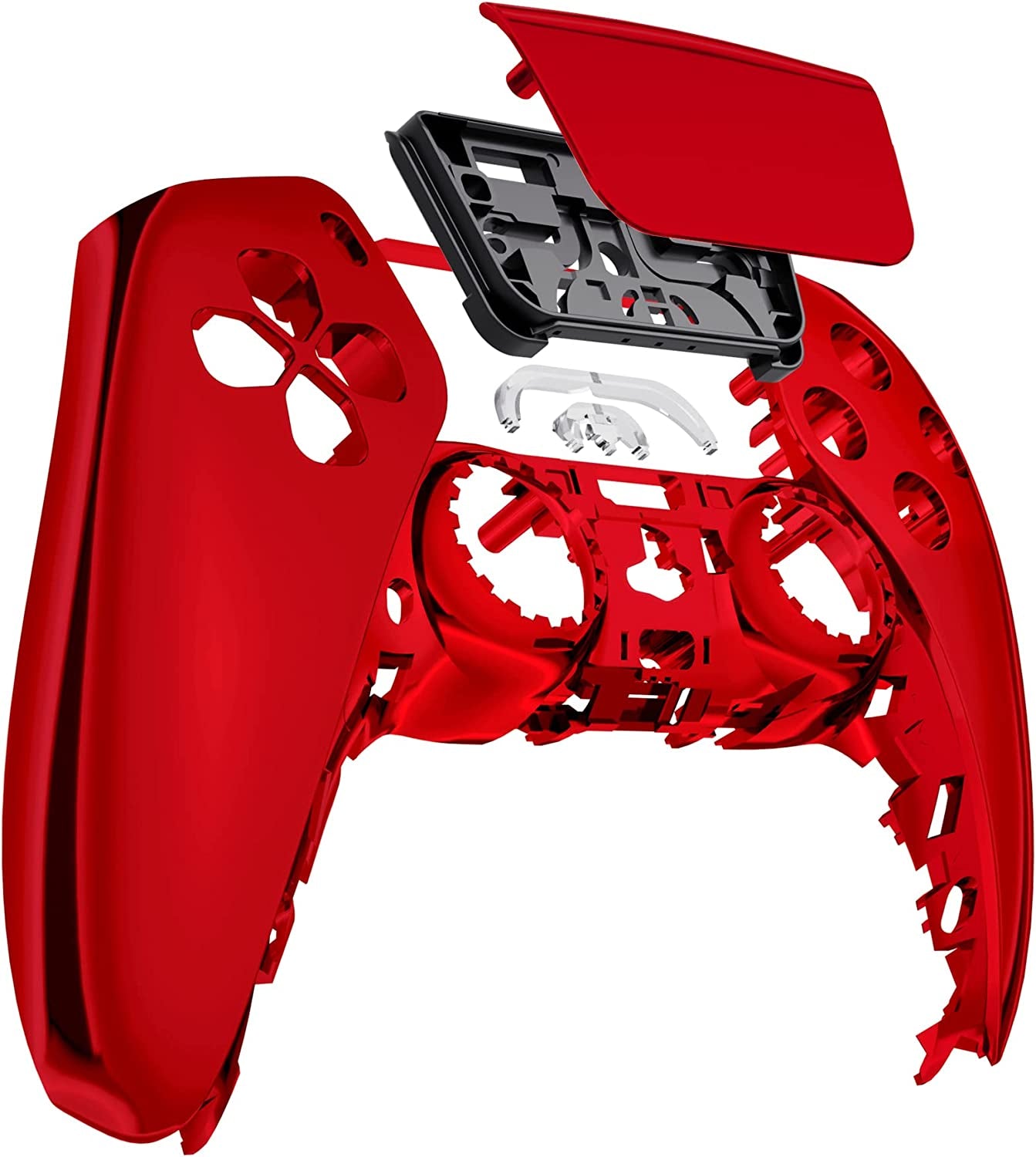 Chrome Red Glossy Touchpad Front Housing Shell Compatible with Ps5 Controller BDM-010 BDM-020 BDM-030, DIY Replacement Shell Custom Touch Pad Cover Compatible with Ps5 Controller